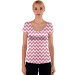 Soft Pink & White Zigzag Pattern Women s V-Neck Cap Sleeve Top