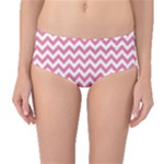 Soft Pink & White Zigzag Pattern Mid-Waist Bikini Bottoms