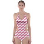 Soft Pink & White Zigzag Pattern Cut-Out One Piece Swimsuit
