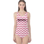 Soft Pink & White Zigzag Pattern One Piece Swimsuit