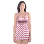 Soft Pink & White Zigzag Pattern Skater Dress Swimsuit