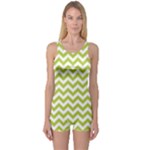 Spring Green & White Zigzag Pattern One Piece Boyleg Swimsuit