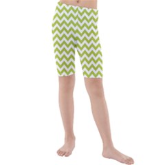 Spring Green & White Zigzag Pattern Kid s Mid Length Swim Shorts by Zandiepants