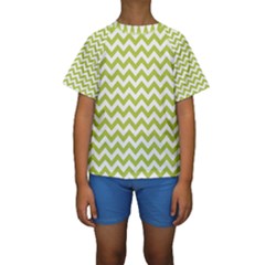 Spring Green & White Zigzag Pattern Kid s Short Sleeve Swimwear by Zandiepants