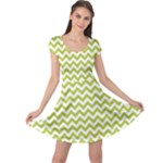 Spring Green & White Zigzag Pattern Cap Sleeve Dresses