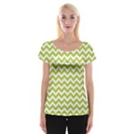 Spring Green & White Zigzag Pattern Women s Cap Sleeve Top