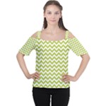 Spring Green & White Zigzag Pattern Women s Cutout Shoulder Tee