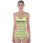 Spring Green & White Zigzag Pattern Cut-Out One Piece Swimsuit