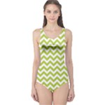 Spring Green & White Zigzag Pattern One Piece Swimsuit