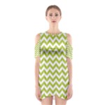 Spring Green & White Zigzag Pattern Cutout Shoulder Dress