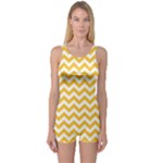 Sunny Yellow & White Zigzag Pattern One Piece Boyleg Swimsuit
