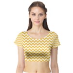 Sunny Yellow & White Zigzag Pattern Short Sleeve Crop Top (Tight Fit)