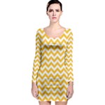 Sunny Yellow & White Zigzag Pattern Long Sleeve Bodycon Dress