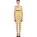 Sunny Yellow & White Zigzag Pattern OnePiece Catsuit