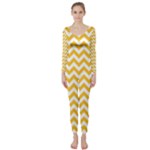 Sunny Yellow & White Zigzag Pattern Long Sleeve Catsuit