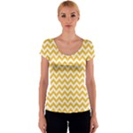 Sunny Yellow & White Zigzag Pattern Women s V-Neck Cap Sleeve Top