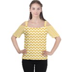 Sunny Yellow & White Zigzag Pattern Women s Cutout Shoulder Tee