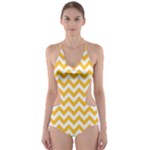 Sunny Yellow & White Zigzag Pattern Cut-Out One Piece Swimsuit