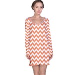 Tangerine Orange & White Zigzag Pattern Long Sleeve Nightdress