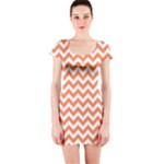 Tangerine Orange & White Zigzag Pattern Short Sleeve Bodycon Dress