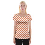 Tangerine Orange & White Zigzag Pattern Women s Cap Sleeve Top
