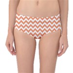 Tangerine Orange & White Zigzag Pattern Mid-Waist Bikini Bottoms