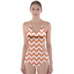 Tangerine Orange & White Zigzag Pattern Cut-Out One Piece Swimsuit