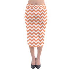 Tangerine Orange & White Zigzag Pattern Midi Pencil Skirt by Zandiepants