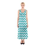 Turquoise & White Zigzag Pattern Sleeveless Maxi Dress