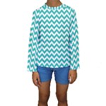 Turquoise & White Zigzag Pattern Kid s Long Sleeve Swimwear