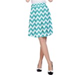 Turquoise & White Zigzag Pattern A-Line Skirt