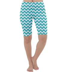 Turquoise & White Zigzag Pattern Cropped Leggings  by Zandiepants