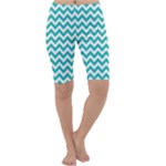 Turquoise & White Zigzag Pattern Cropped Leggings 