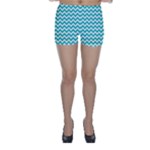 Turquoise & White Zigzag Pattern Skinny Shorts