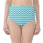 Turquoise & White Zigzag Pattern High-Waist Bikini Bottoms