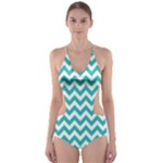 Turquoise & White Zigzag Pattern Cut-Out One Piece Swimsuit