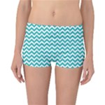 Turquoise & White Zigzag Pattern Reversible Boyleg Bikini Bottoms