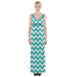 Turquoise & White Zigzag Pattern Maxi Thigh Split Dress