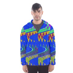 Colorful Wave Blue Abstract Hooded Wind Breaker (men) by BrightVibesDesign