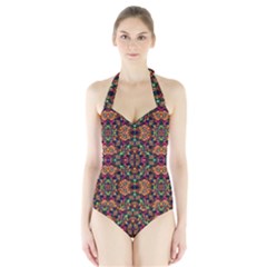 Luxury Boho Baroque Women s Halter One Piece Swimsuit by dflcprintsclothing