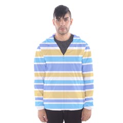 Blue Yellow Stripes Hooded Wind Breaker (men) by BrightVibesDesign