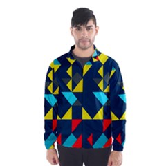 Colorful Shapes On A Blue Background                                        Wind Breaker (men) by LalyLauraFLM