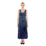 Blue Ombre Feather Pattern, Black,  Sleeveless Maxi Dress