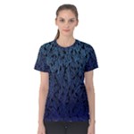 Blue Ombre Feather Pattern, Black,  Women s Cotton Tee