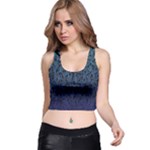 Blue Ombre Feather Pattern, Black,  Racer Back Crop Top