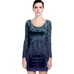 Blue Ombre Feather Pattern, Black,  Long Sleeve Bodycon Dress
