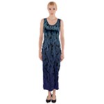 Blue Ombre Feather Pattern, Black,  Fitted Maxi Dress