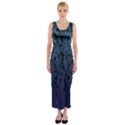 Blue Ombre Feather Pattern, Black,  Fitted Maxi Dress View1