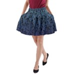 Blue Ombre Feather Pattern, Black,  A-Line Pocket Skirt