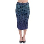 Blue Ombre Feather Pattern, Black,  Midi Pencil Skirt